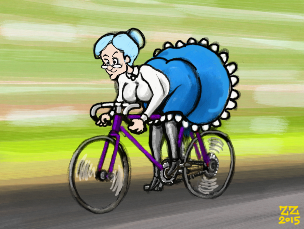 draw_granny_from_looney_tunes_riding_a_b